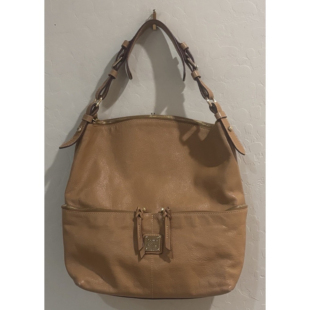 Dooney & Bourke Tan Carmel Dillen Pebbled  Leather Shoulder Hobo Bag